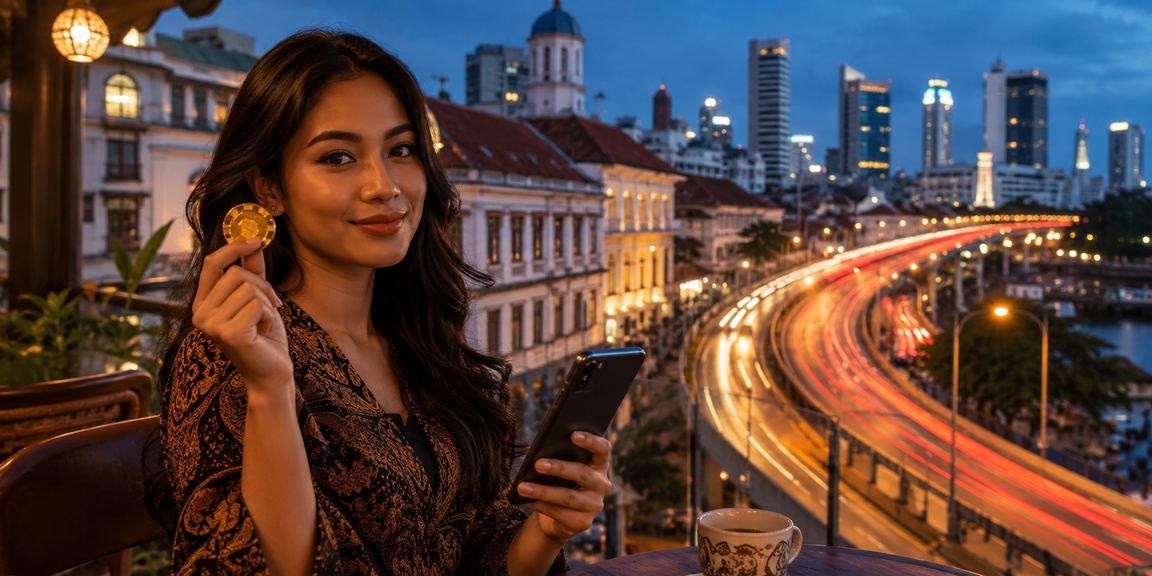 Pengguna menikmati akses kasino mobile di kafe Vietnam dengan antarmuka yang ramah pengguna